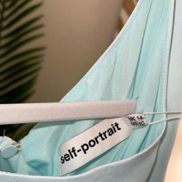 Self Portrait Satin Drape Maxi Dress Duck Egg Blue Evening Formal Gown 10 - Picture 4 of 5